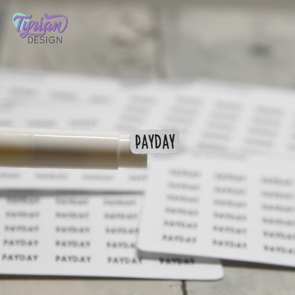 Tiny Payday Stickers | 30 Stickers | .51 x .28" each | Font: Charley