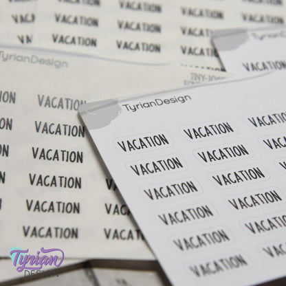 Tiny Vacation Stickers | 24 Stickers | .65 x .28" each | Planner Stickers | Font: Charley
