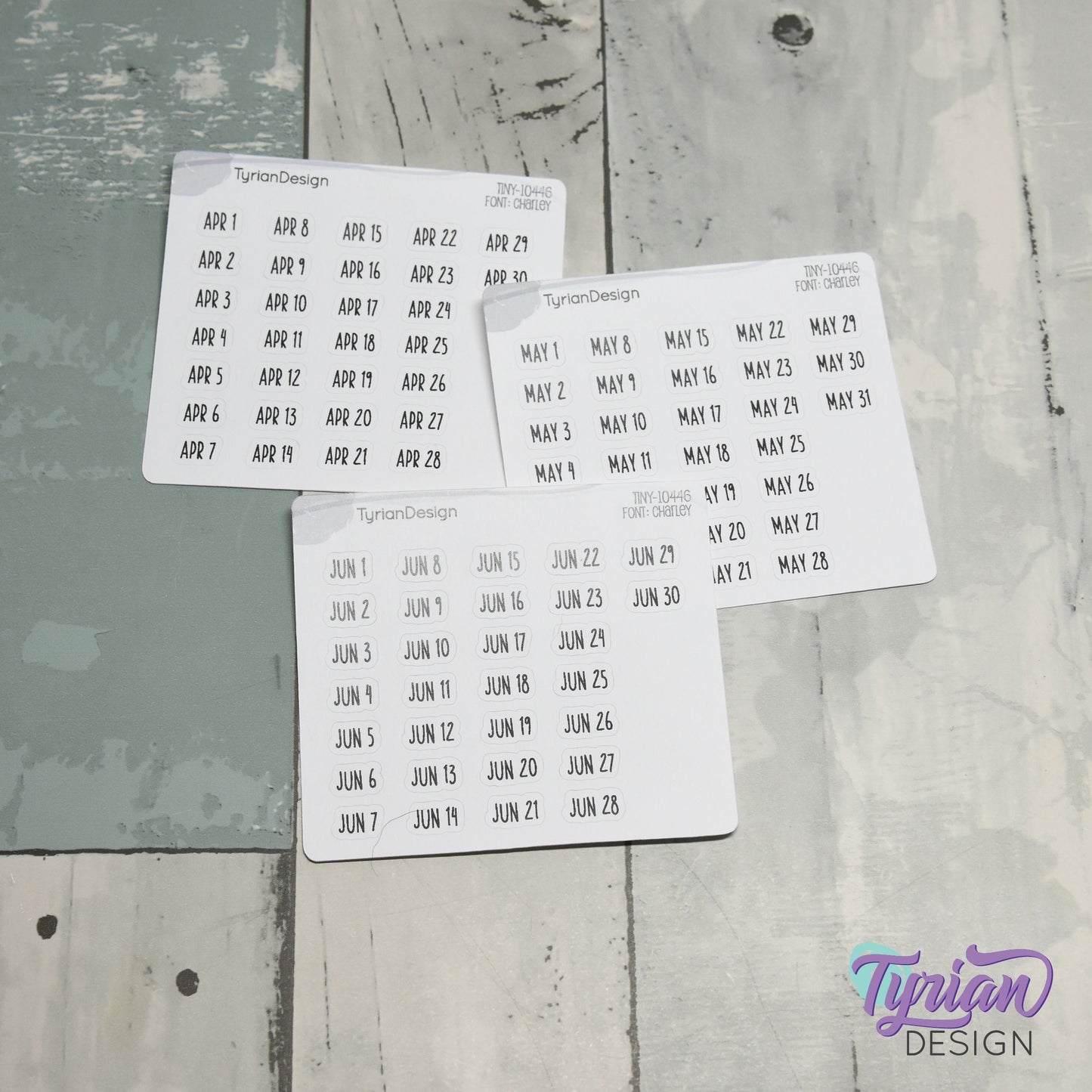 Tiny Monthly Days Stickers | 1-31 (varies by month) stickers |  .47" x .27" Each Approx. | White or Clear Matte | Font: Charley