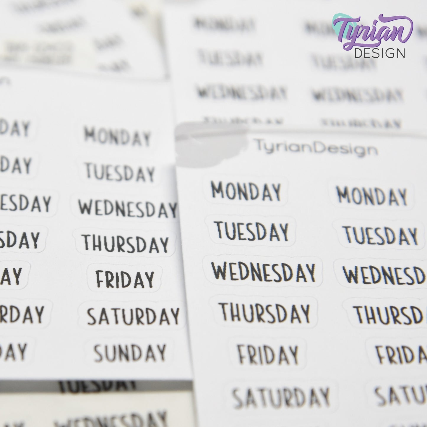 Tiny Days of the Week Stickers | 28 Stickers | Font: Charley