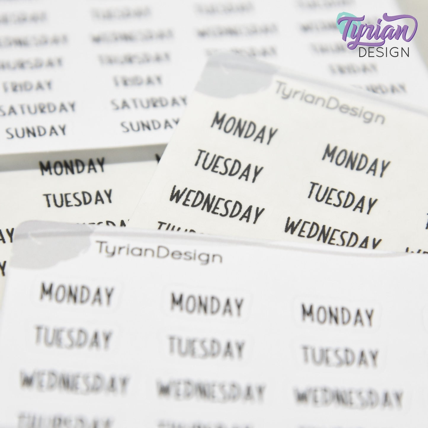 Tiny Days of the Week Stickers | 28 Stickers | Font: Charley