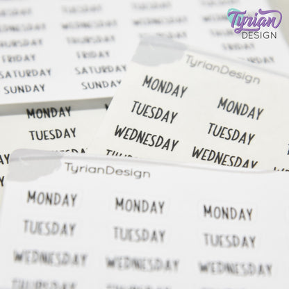 Tiny Days of the Week Stickers | 28 Stickers | Font: Charley