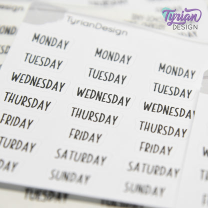 Tiny Days of the Week Stickers | 28 Stickers | Font: Charley