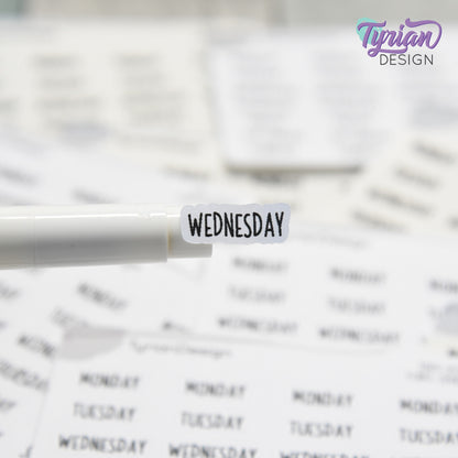 Tiny Days of the Week Stickers | 28 Stickers | Font: Charley