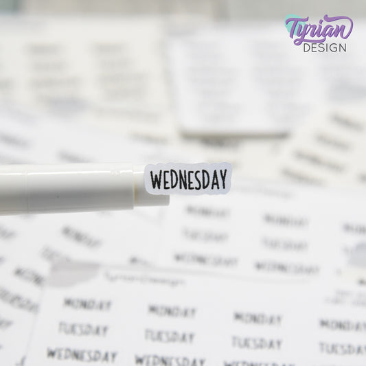 Tiny Days of the Week Stickers | 28 Stickers | Font: Charley