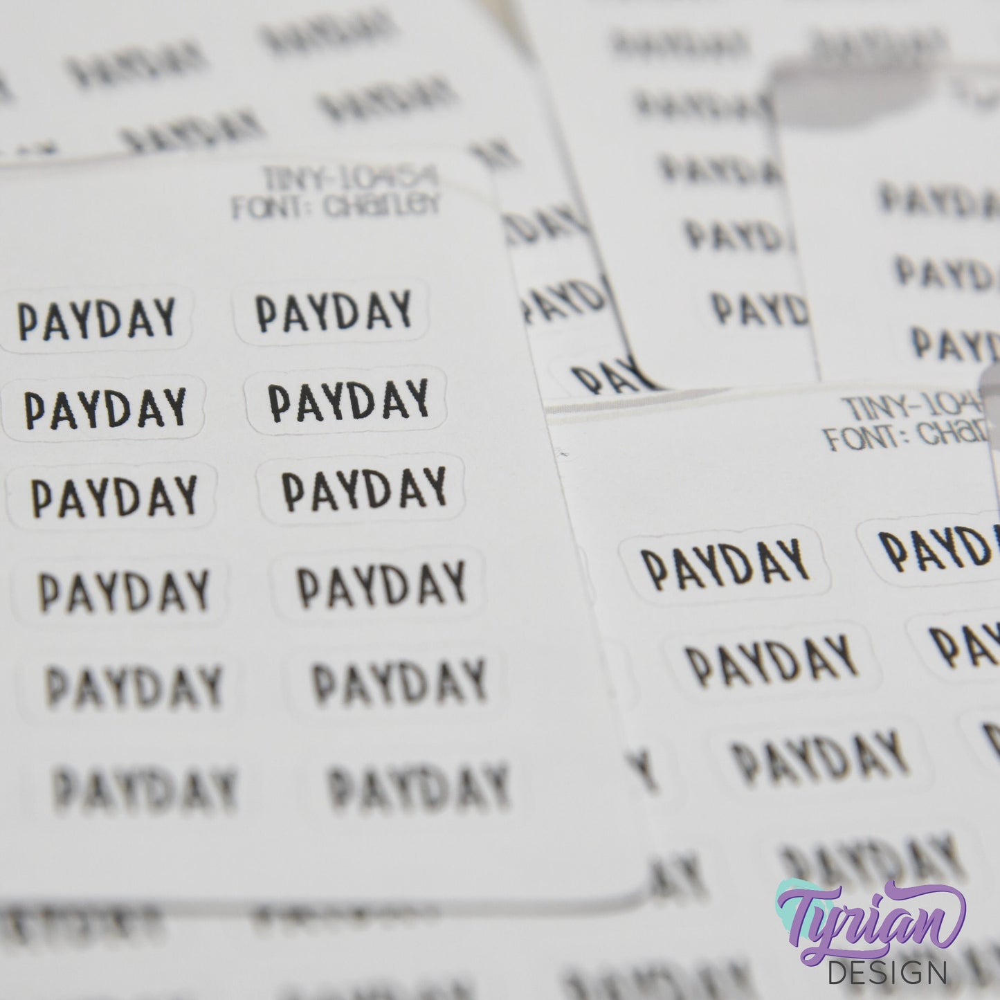 Tiny Payday Stickers | 30 Stickers | .51 x .28" each | Font: Charley