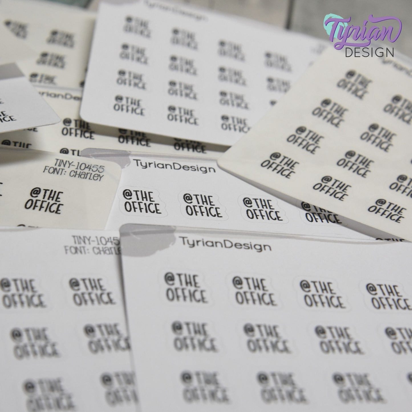 Tiny @ The Office Stickers| 20 Stickers | .45 x .46" each| Font: Charley