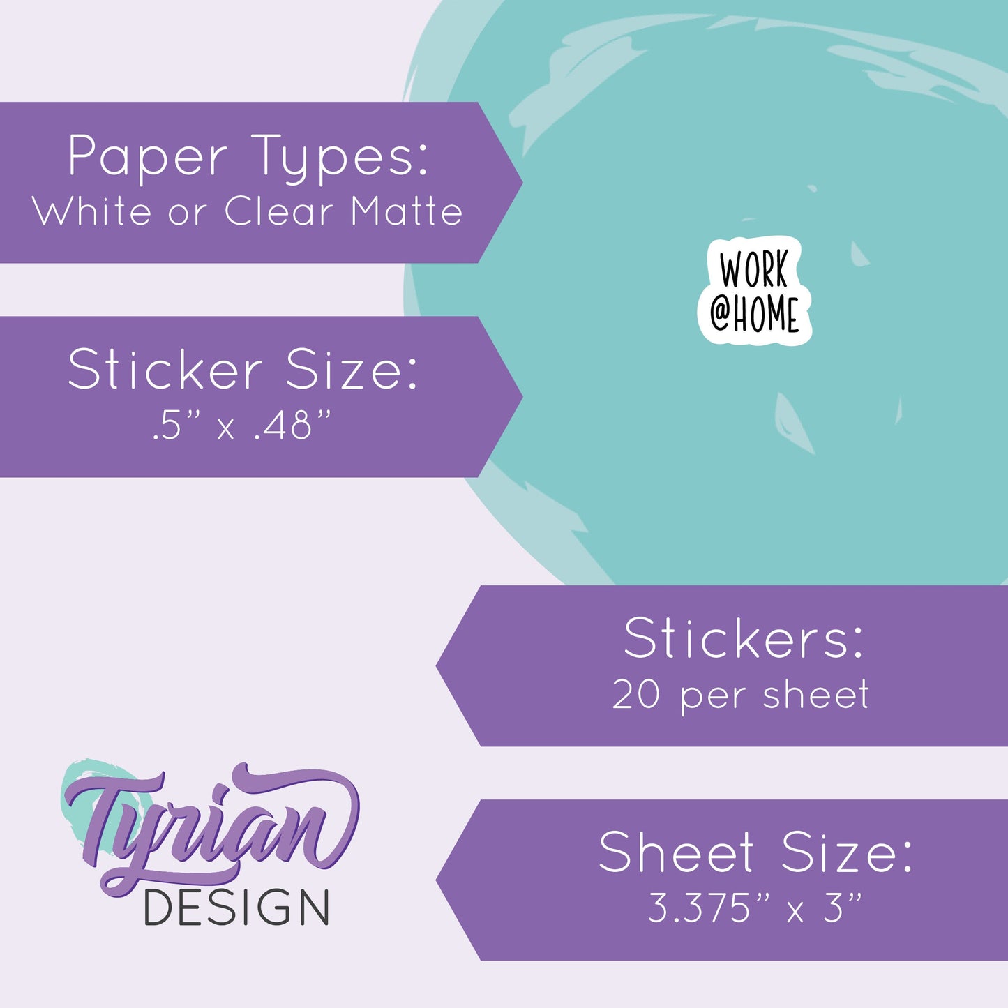 Tiny Work @ Home Stickers | 20 Stickers | .5 x .48" each | Font: Charley