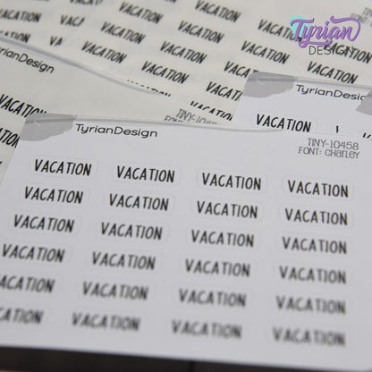Tiny Vacation Stickers | 24 Stickers | .65 x .28" each | Planner Stickers | Font: Charley