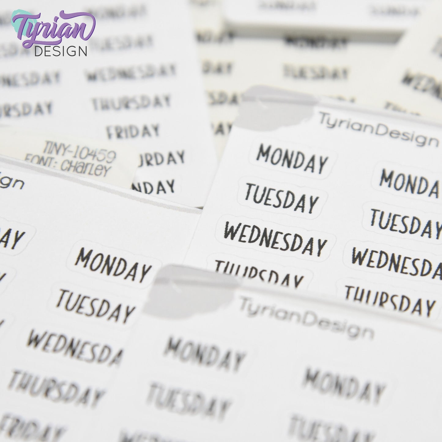 Tiny Days of the Week Stickers | 28 Stickers | Font: Charley