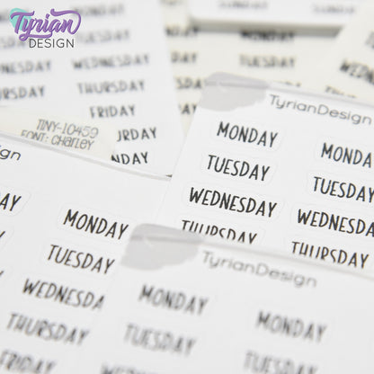 Tiny Days of the Week Stickers | 28 Stickers | Font: Charley