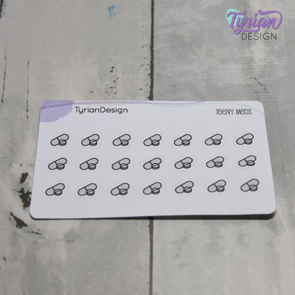 Meds Stickers | Tiny Medicine stickers on a mini sheet | 21 stickers | .35 x .31" each | Pill icon sticker | White or Clear Matte