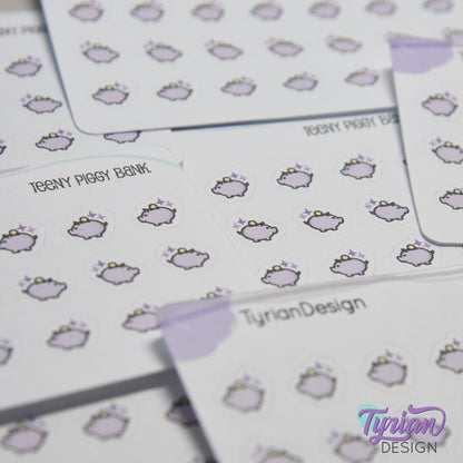 Piggy Bank Stickers | Tiny Savings stickers on a mini sheet | 21 stickers | .38 x .36" each | Pig icon sticker | White or Clear Matte