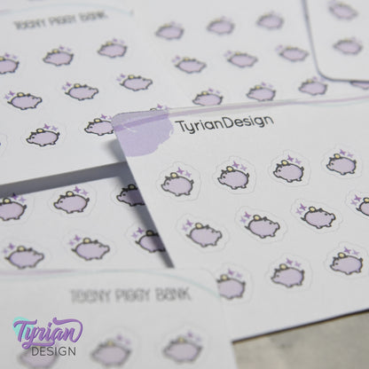 Piggy Bank Stickers | Tiny Savings stickers on a mini sheet | 21 stickers | .38 x .36" each | Pig icon sticker | White or Clear Matte