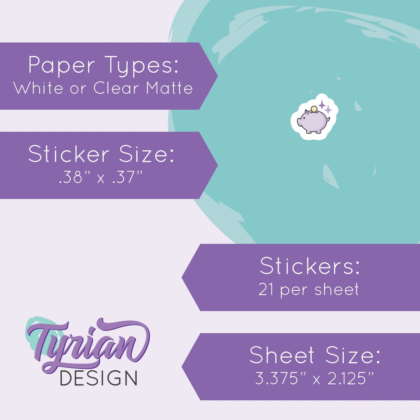Piggy Bank Stickers | Tiny Savings stickers on a mini sheet | 21 stickers | .38 x .36" each | Pig icon sticker | White or Clear Matte