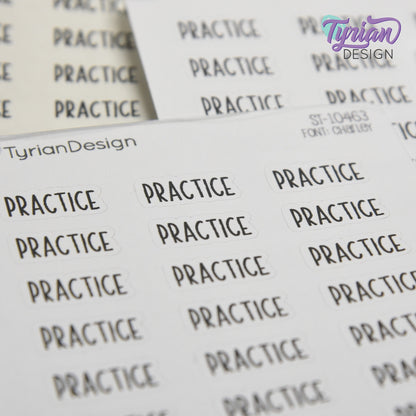 Practice Stickers | .76" x .34" each | 24 Stickers | Charley Font
