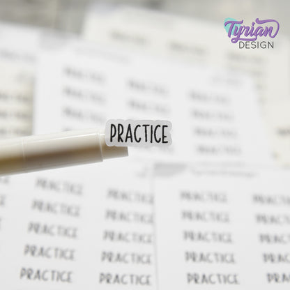 Practice Stickers | .76" x .34" each | 24 Stickers | Charley Font