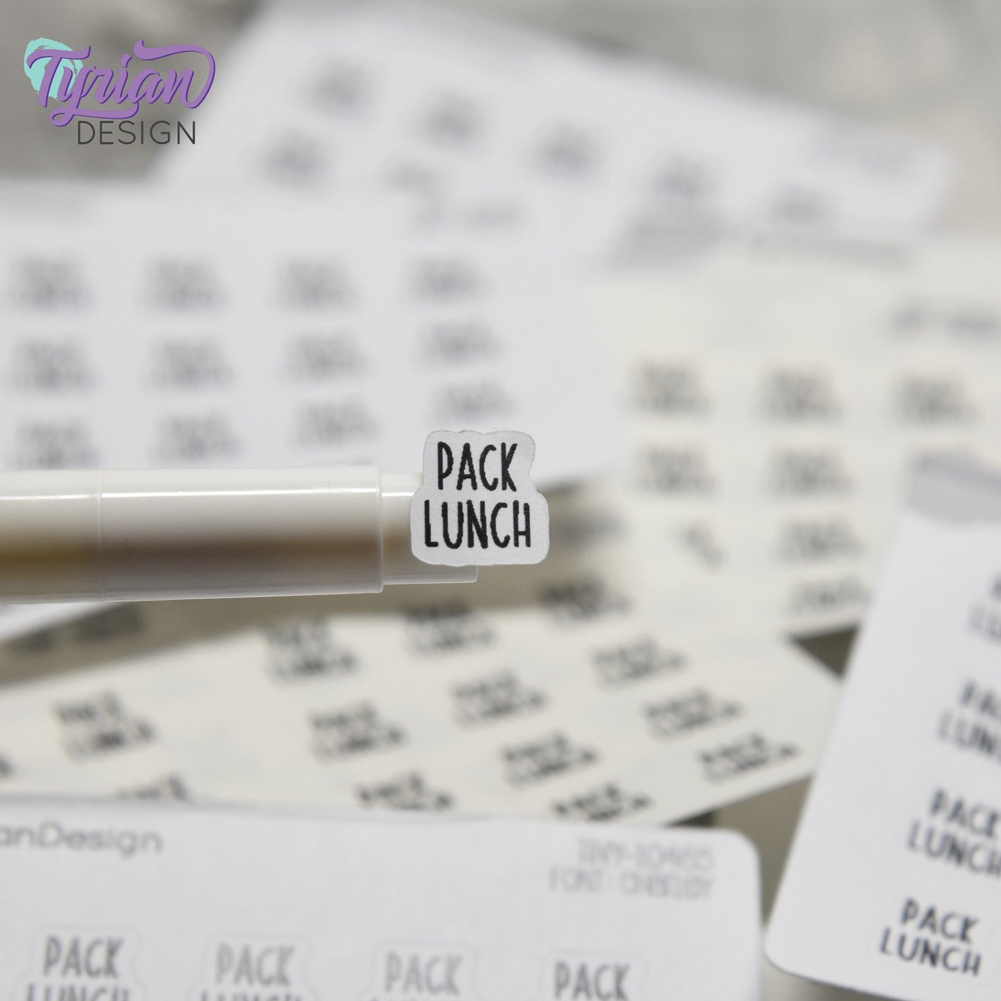 Tiny Pack Lunch Stickers | 20 Stickers | .43 x .47" each | Font: Charley