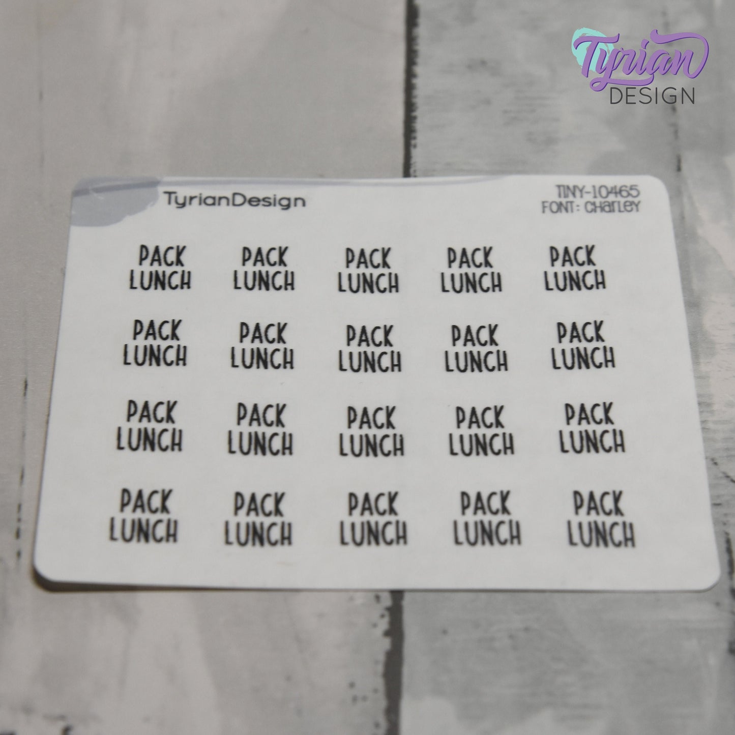 Tiny Pack Lunch Stickers | 20 Stickers | .43 x .47" each | Font: Charley