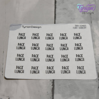 Tiny Pack Lunch Stickers | 20 Stickers | .43 x .47" each | Font: Charley