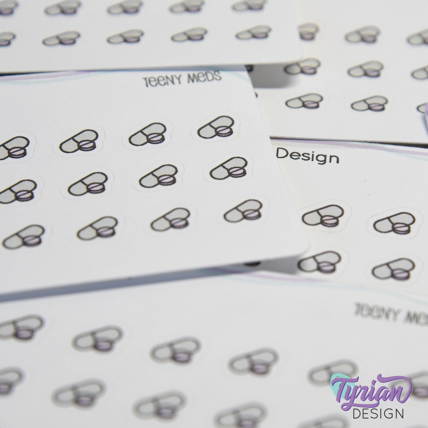 Meds Stickers | Tiny Medicine stickers on a mini sheet | 21 stickers | .35 x .31" each | Pill icon sticker | White or Clear Matte