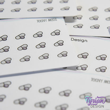 Meds Stickers | Tiny Medicine stickers on a mini sheet | 21 stickers | .35 x .31" each | Pill icon sticker | White or Clear Matte