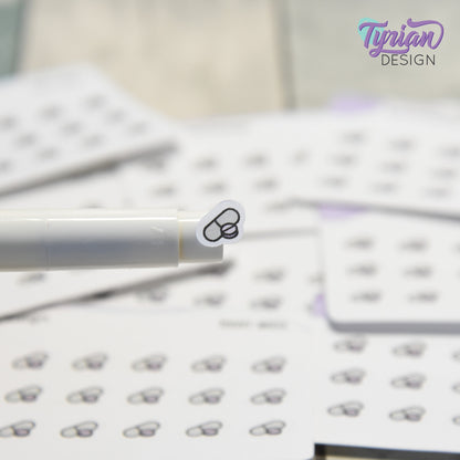 Meds Stickers | Tiny Medicine stickers on a mini sheet | 21 stickers | .35 x .31" each | Pill icon sticker | White or Clear Matte
