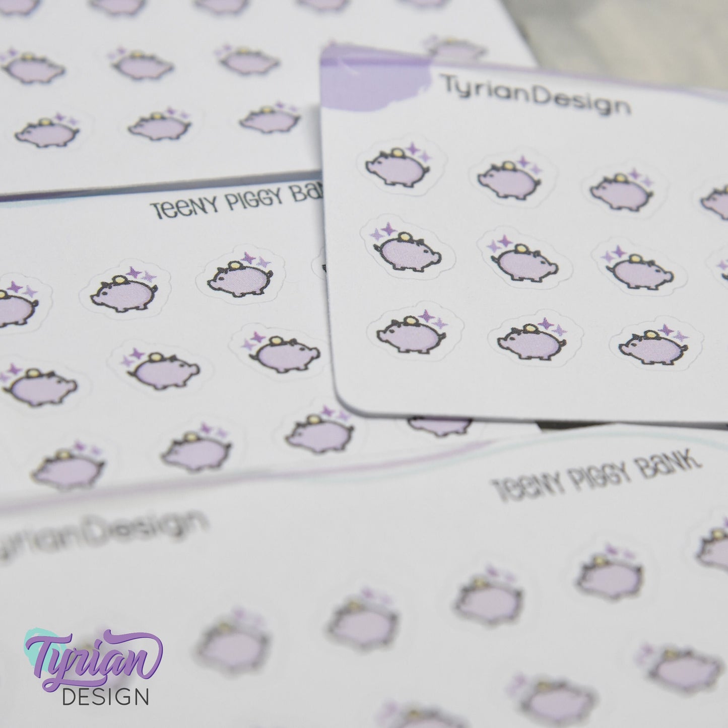 Piggy Bank Stickers | Tiny Savings stickers on a mini sheet | 21 stickers | .38 x .36" each | Pig icon sticker | White or Clear Matte