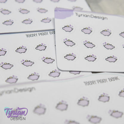 Piggy Bank Stickers | Tiny Savings stickers on a mini sheet | 21 stickers | .38 x .36" each | Pig icon sticker | White or Clear Matte