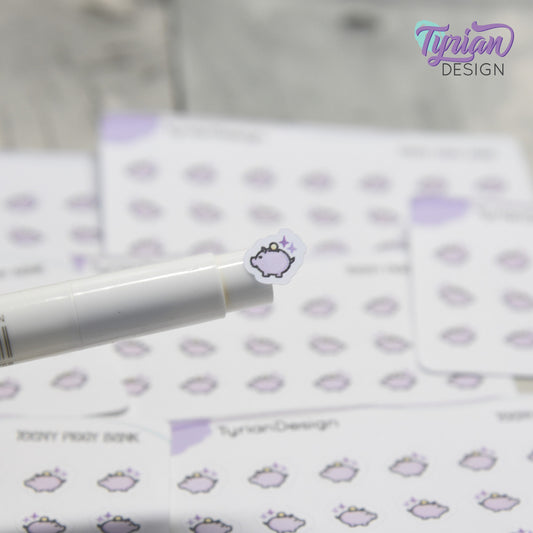Piggy Bank Stickers | Tiny Savings stickers on a mini sheet | 21 stickers | .38 x .36" each | Pig icon sticker | White or Clear Matte
