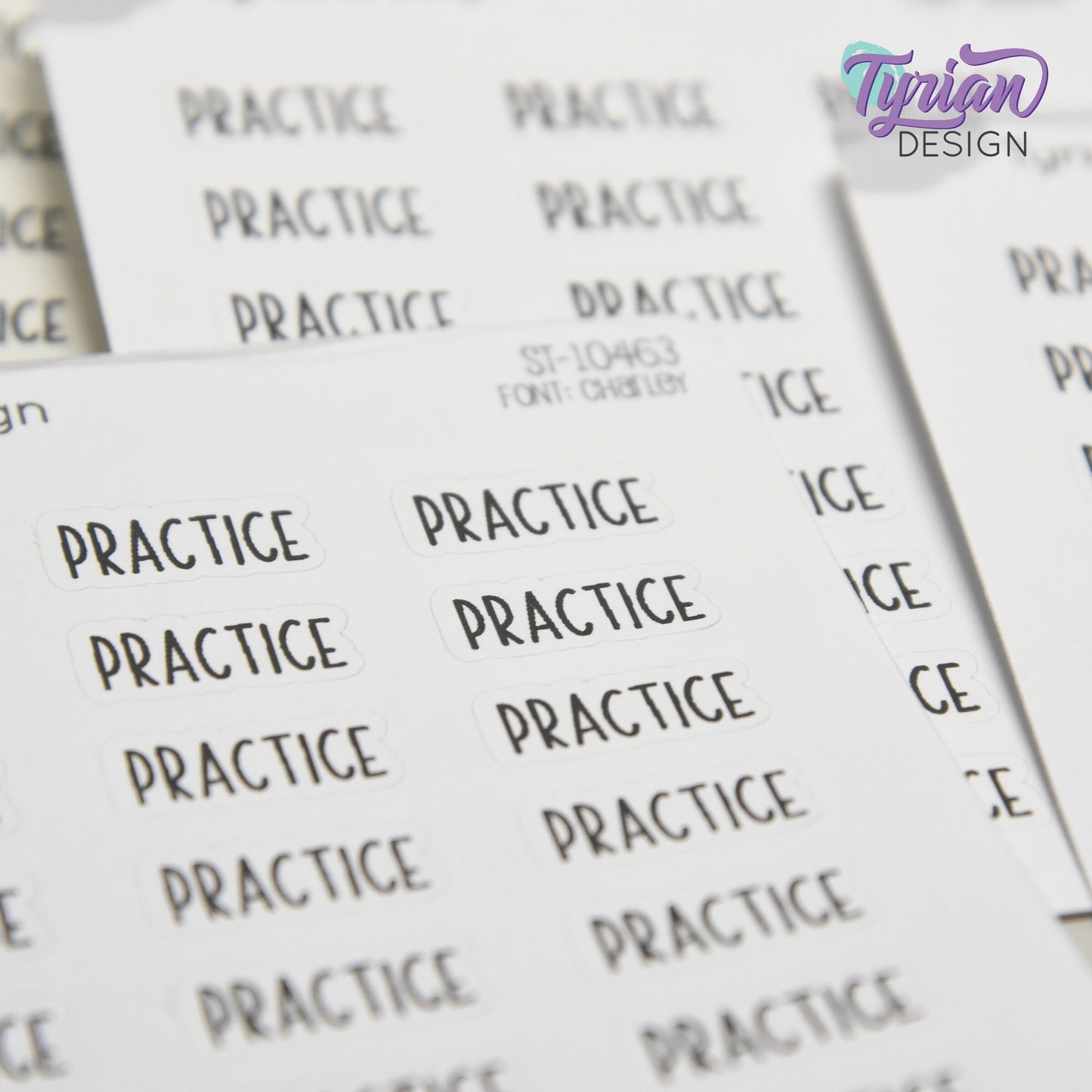 Practice Stickers | .76" x .34" each | 24 Stickers | Charley Font