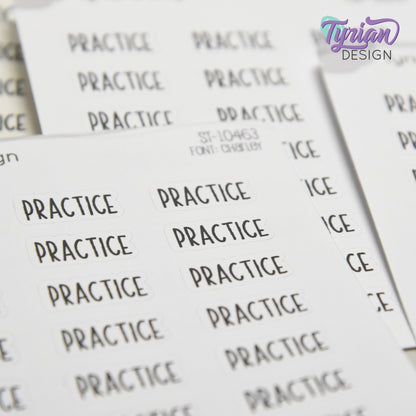 Practice Stickers | .76" x .34" each | 24 Stickers | Charley Font