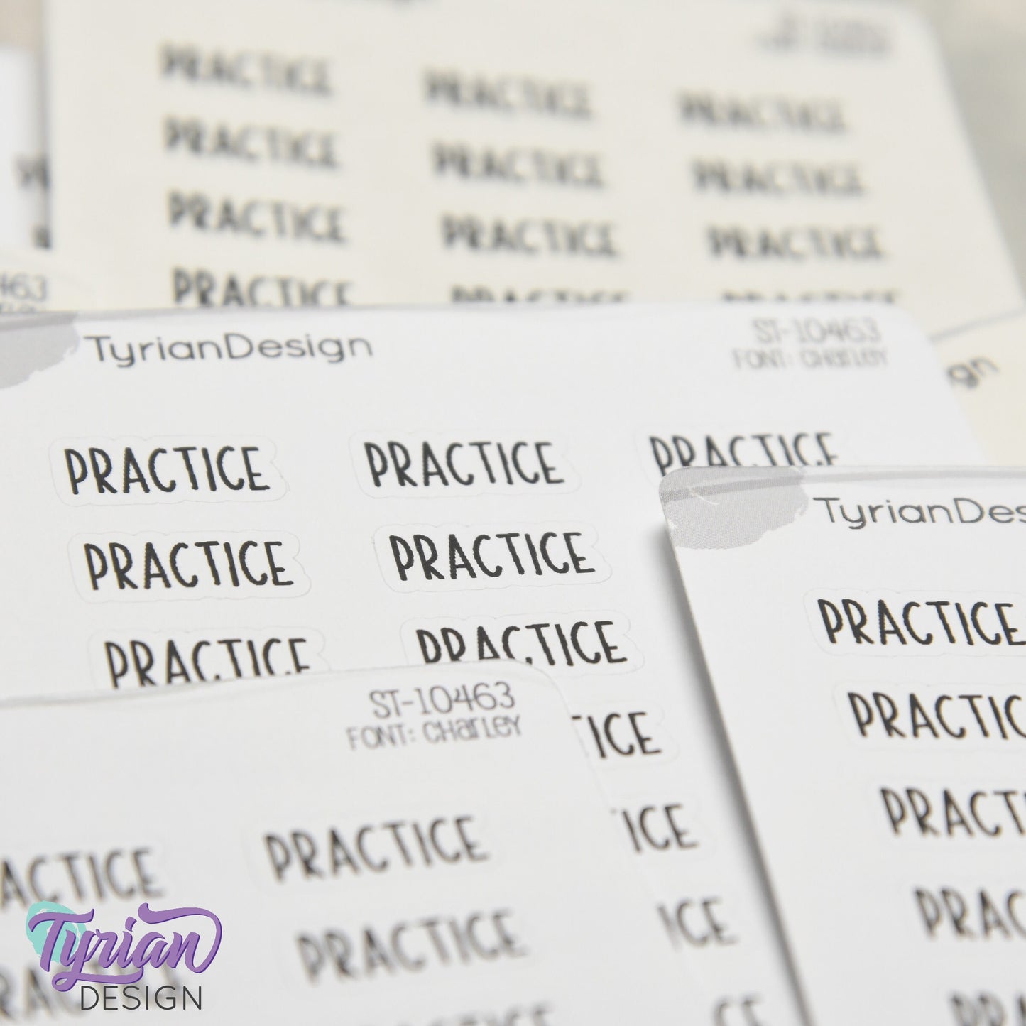 Practice Stickers | .76" x .34" each | 24 Stickers | Charley Font