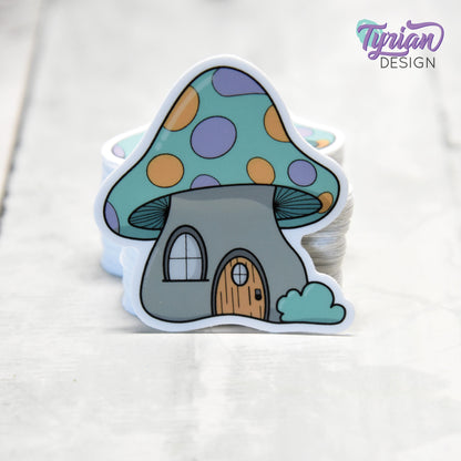 Mushroom House Vinyl Sticker | High quality weather proof vinyl | 1.85 x 2" | Fairy House Sticker| Little House sticker | Tumbler  Sticker