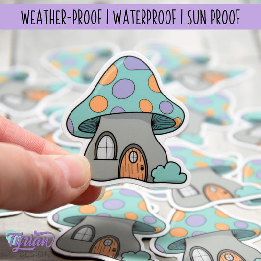 Mushroom House Vinyl Sticker | High quality weather proof vinyl | 1.85 x 2" | Fairy House Sticker| Little House sticker | Tumbler  Sticker