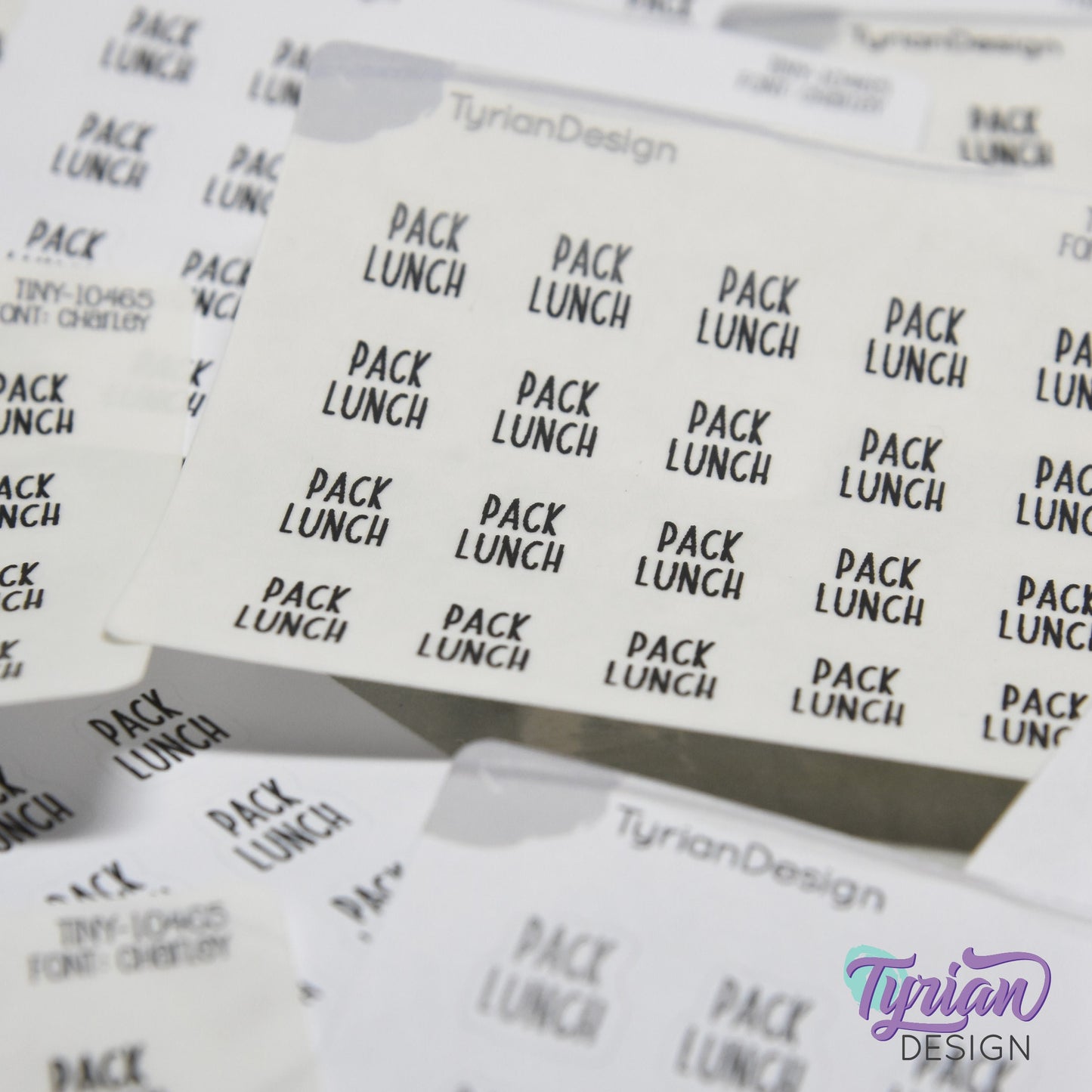 Tiny Pack Lunch Stickers | 20 Stickers | .43 x .47" each | Font: Charley