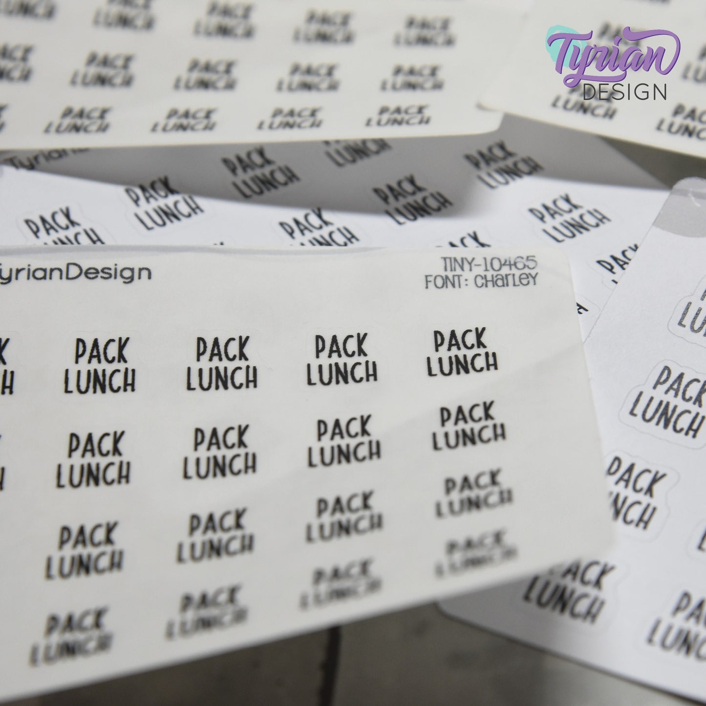 Tiny Pack Lunch Stickers | 20 Stickers | .43 x .47" each | Font: Charley