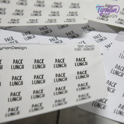 Tiny Pack Lunch Stickers | 20 Stickers | .43 x .47" each | Font: Charley