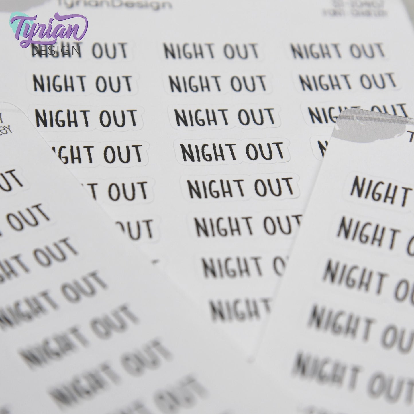 Night Out Sticker | 24 Stickers | .9" x .34" Each | Charley Font