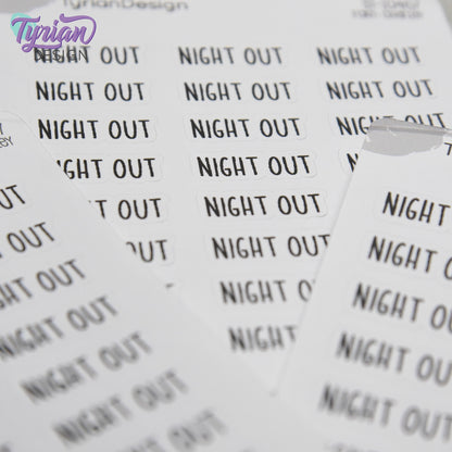 Night Out Sticker | 24 Stickers | .9" x .34" Each | Charley Font