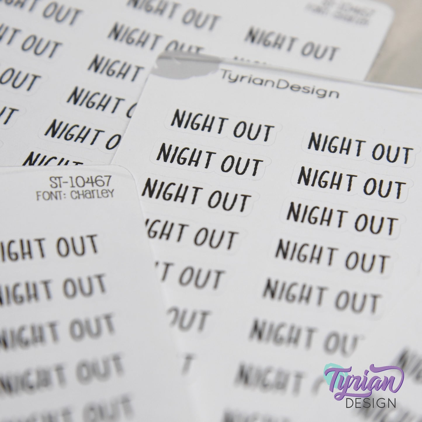 Night Out Sticker | 24 Stickers | .9" x .34" Each | Charley Font