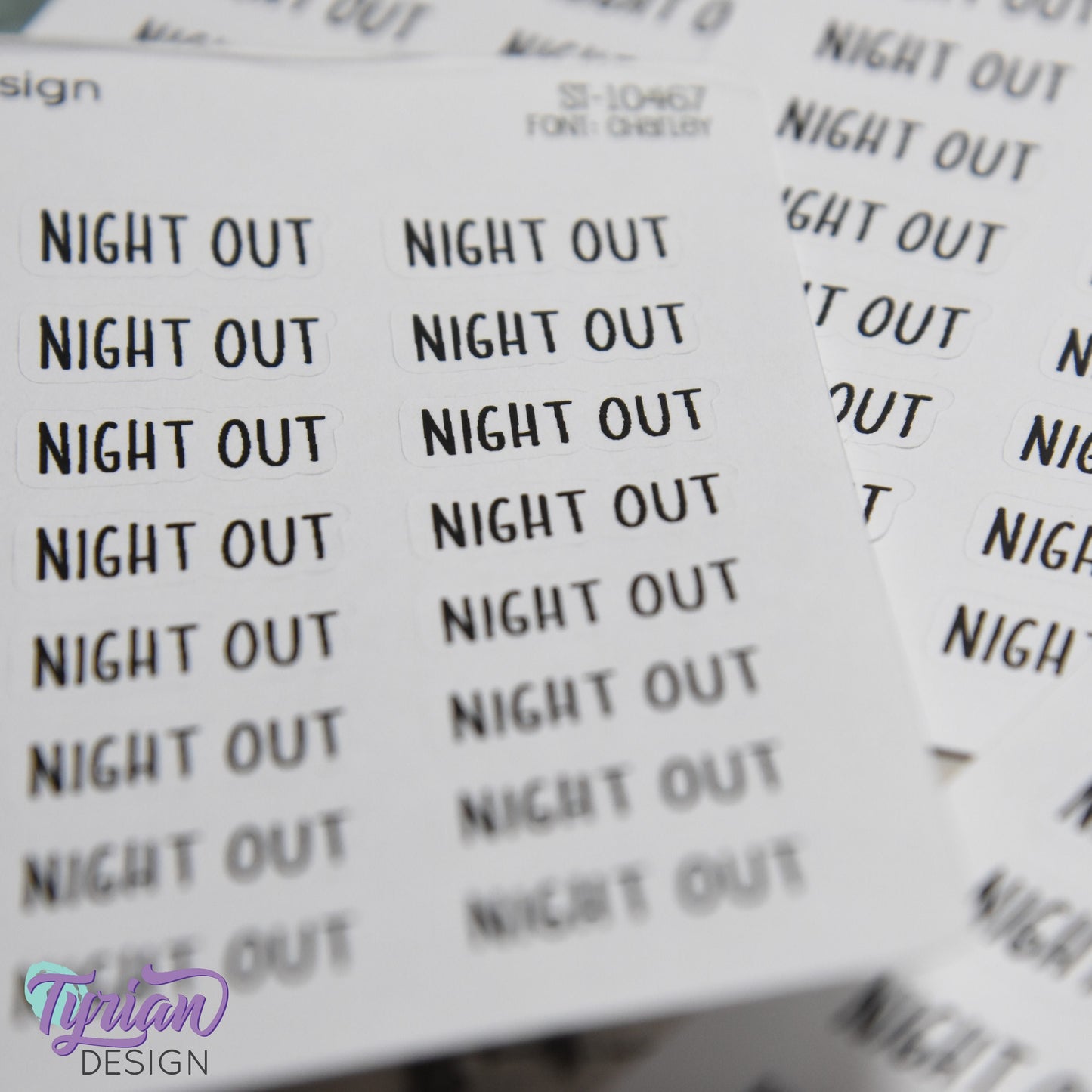 Night Out Sticker | 24 Stickers | .9" x .34" Each | Charley Font