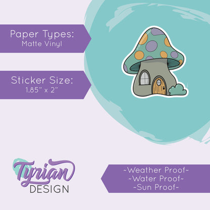 Mushroom House Vinyl Sticker | High quality weather proof vinyl | 1.85 x 2" | Fairy House Sticker| Little House sticker | Tumbler  Sticker