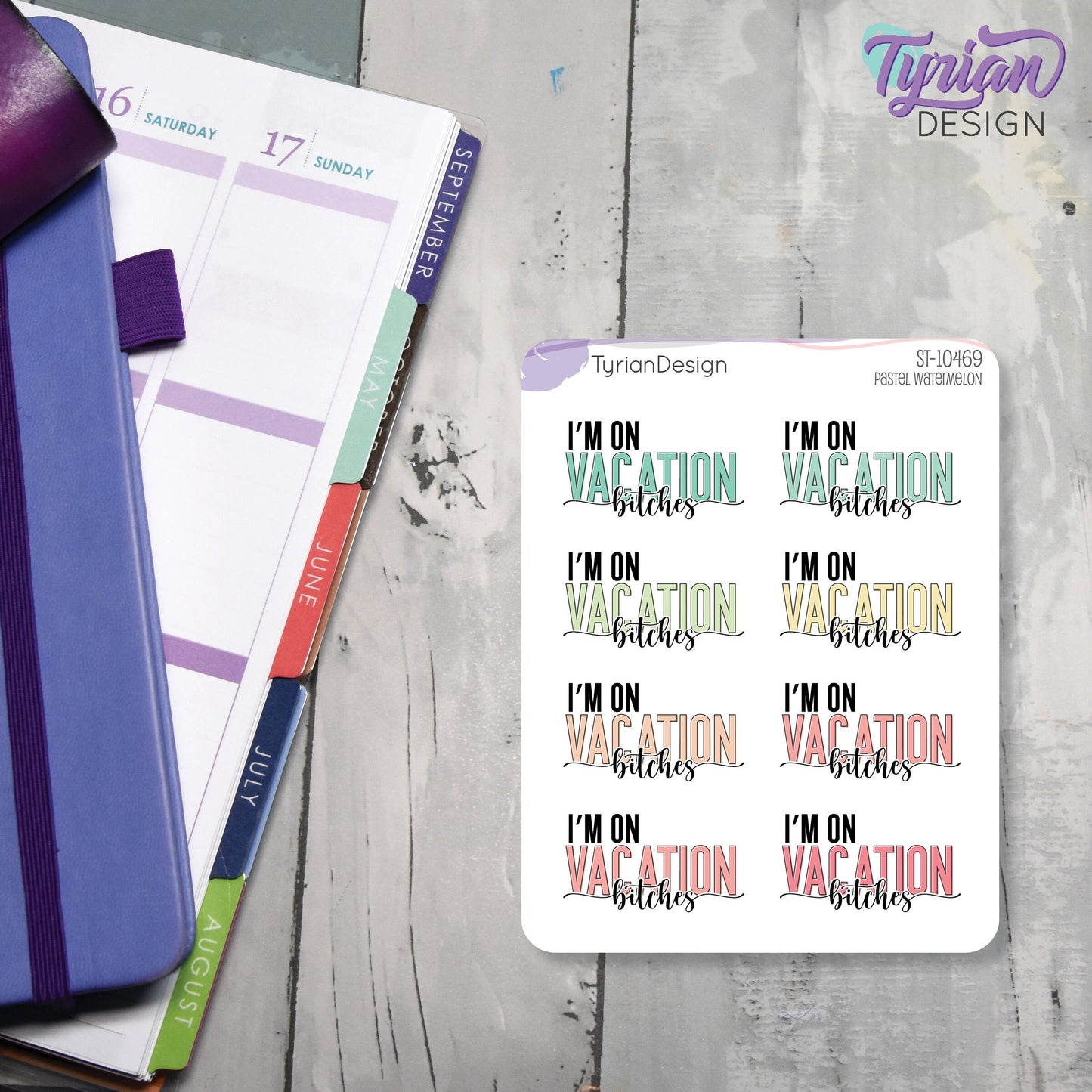 I'm on Vacation Stickers | 8 Stickers per sheet | 1.43 x .83" Each | Various Colors