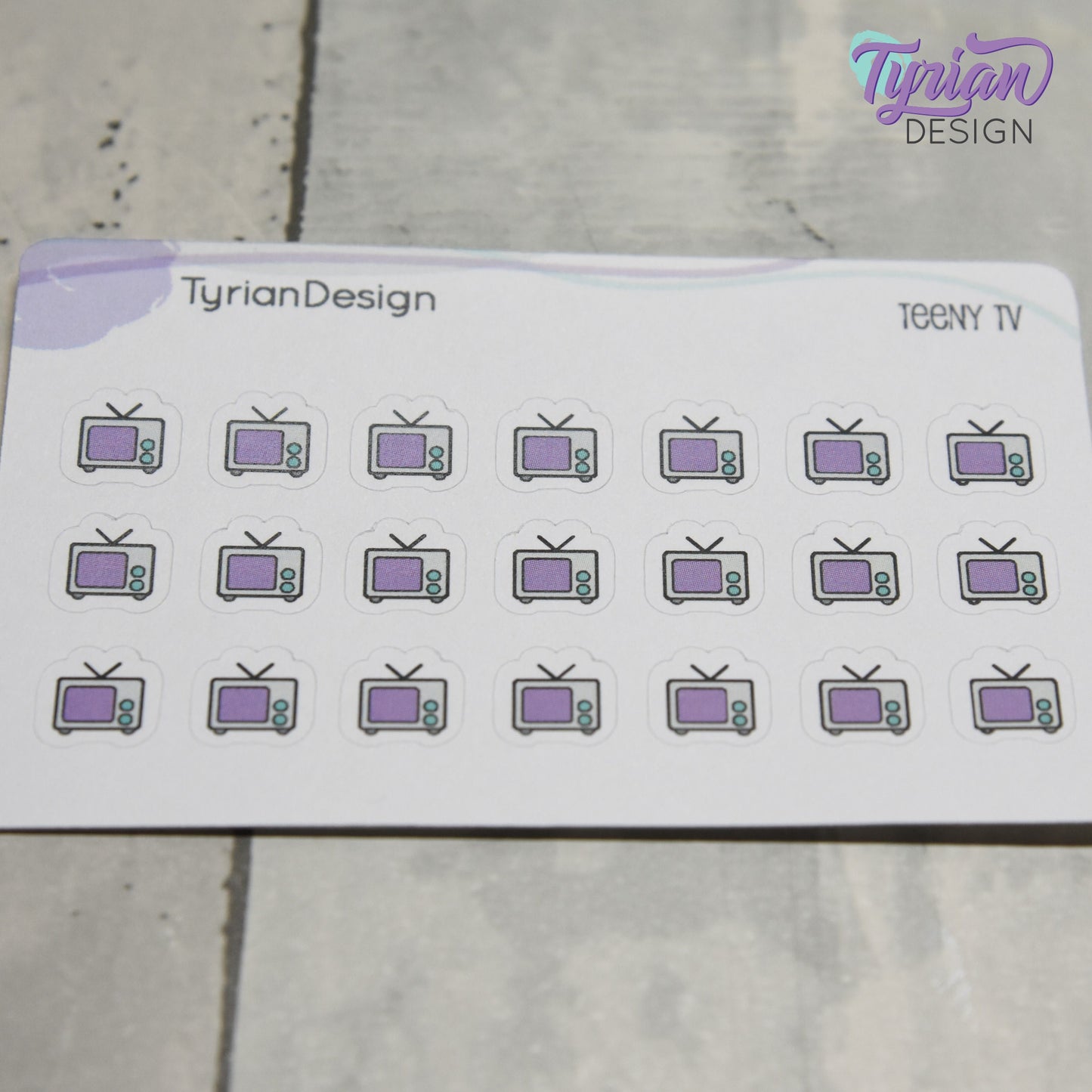 Teeny TV Stickers | Tiny Icon TV stickers on a mini sheet | 21 stickers | .37 x .36" each | Binge Watch icon sticker | White or Clear Matte