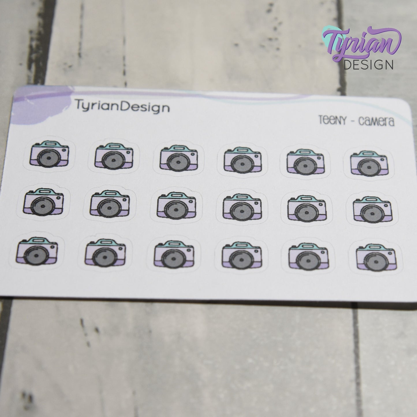 Camera Stickers | Tiny Icon Camera stickers on a mini sheet | 18 stickers | .42 x .39" each | Photo icon sticker | White or Clear Matte
