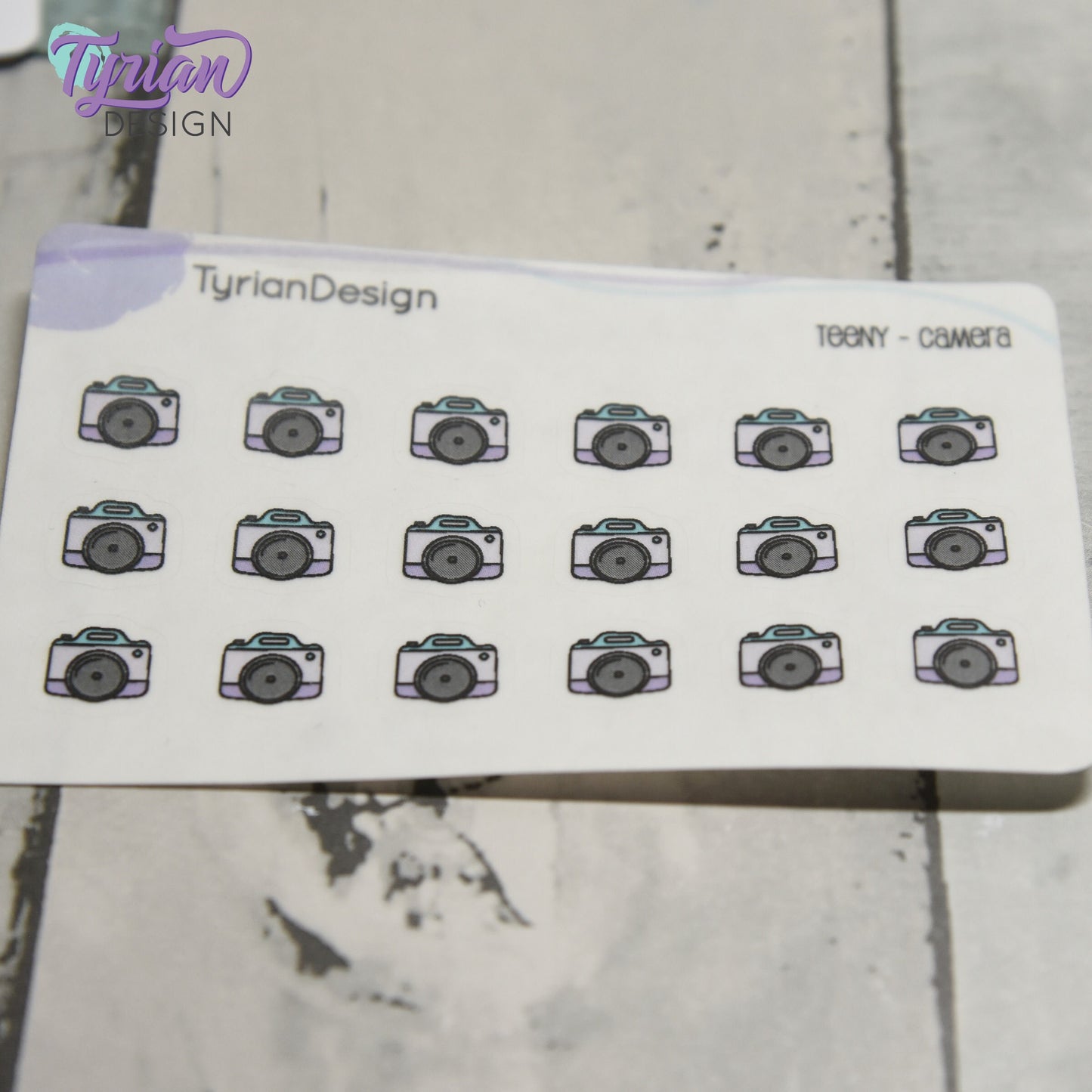 Camera Stickers | Tiny Icon Camera stickers on a mini sheet | 18 stickers | .42 x .39" each | Photo icon sticker | White or Clear Matte