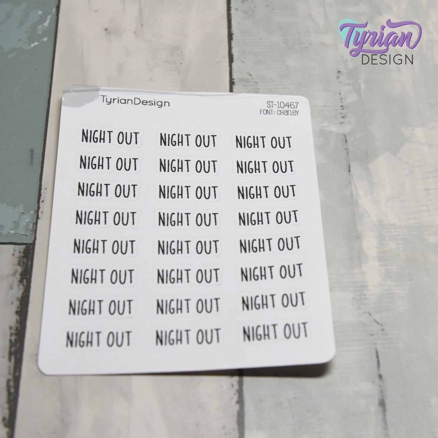 Night Out Sticker | 24 Stickers | .9" x .34" Each | Charley Font