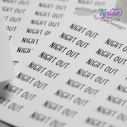 Night Out Sticker | 24 Stickers | .9" x .34" Each | Charley Font