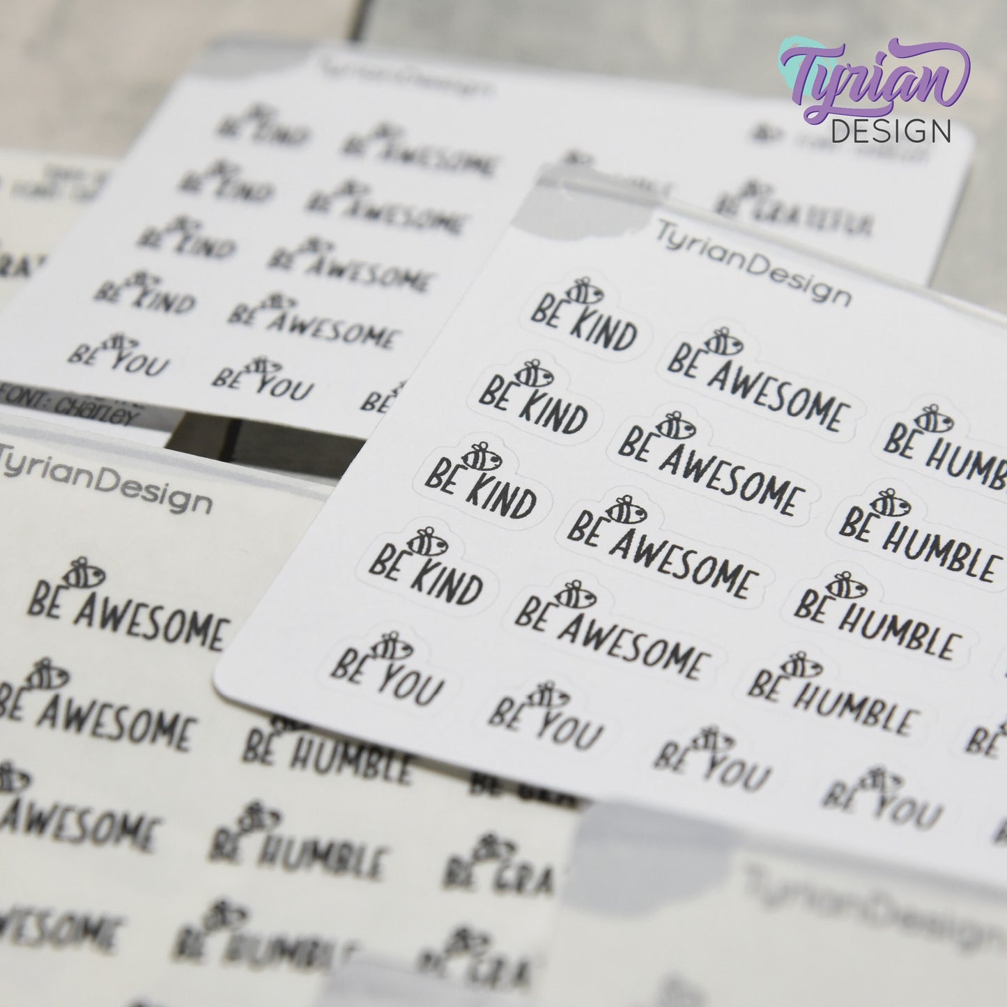 Be Kind Stickers | 21 Stickers | .41" High x various length | Font: Charley
